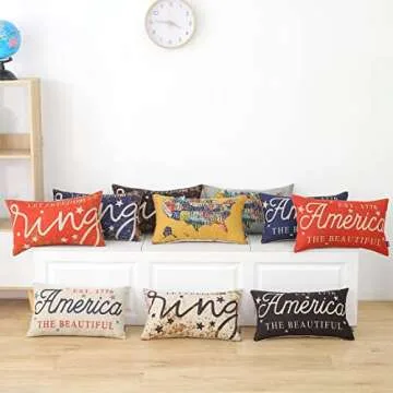 TRENDIN 4th of July Pillow Cover 12x20 inches 1776 Decor Patriotic Sign Decoration Rustic Home Decor America The Beautiful Throw Oblong Cushion Case for Sofa Couch, Blue PL861TR