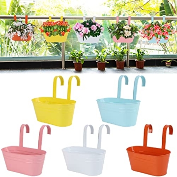 Glory Island 5 Pcs Hanging Flower Pot, Metal Iron Bucket Planter Box with Detachable Hooks, Outdoor ...