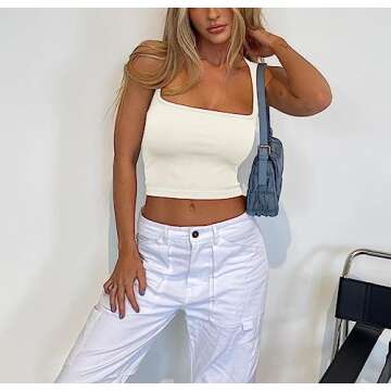 Meyeeka Womens Sleeveless Strappy Tank Square Neck Workout Fitness Casual Basic Crop Tops Beige M