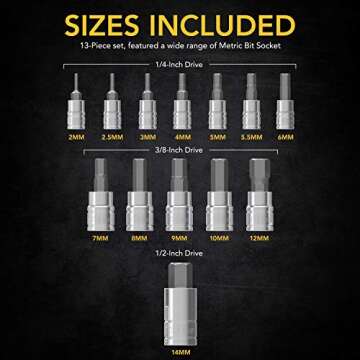 LEXIVON 13-Piece Metric HEX Bit Socket Set for Durability