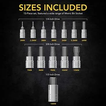 LEXIVON 13-Piece Metric HEX Bit Socket Set for Durability