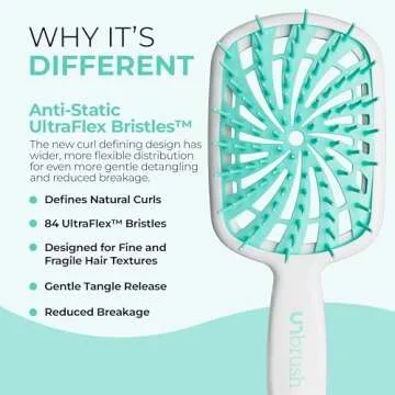 FHI Heat UNbrush Plus — Curly Hair Brush for Gentle & Effective Detangling on Wet or Dry Fragile Hair Types — Detangler Brush w/ 84 UltraFlex Bristles, Ultra-light, Vented, Anti Static Hairbrush
