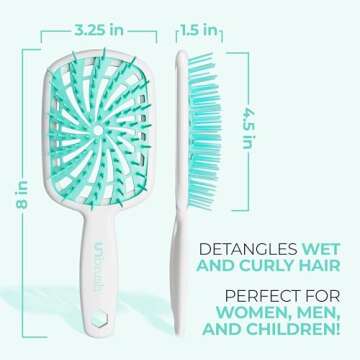 FHI Heat UNbrush Plus — Curly Hair Brush for Gentle & Effective Detangling on Wet or Dry Fragile Hair Types — Detangler Brush w/ 84 UltraFlex Bristles, Ultra-light, Vented, Anti Static Hairbrush