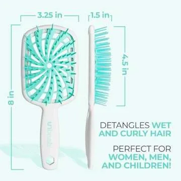 FHI Heat UNbrush Plus — Curly Hair Brush for Gentle & Effective Detangling on Wet or Dry Fragile Hair Types — Detangler Brush w/ 84 UltraFlex Bristles, Ultra-light, Vented, Anti Static Hairbrush