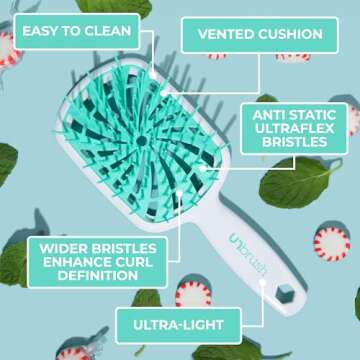 FHI Heat UNbrush Plus — Curly Hair Brush for Gentle & Effective Detangling on Wet or Dry Fragile Hair Types — Detangler Brush w/ 84 UltraFlex Bristles, Ultra-light, Vented, Anti Static Hairbrush