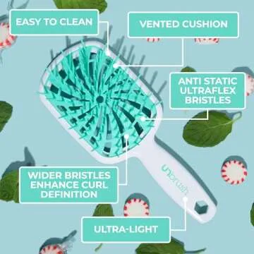 FHI Heat UNbrush Plus — Curly Hair Brush for Gentle & Effective Detangling on Wet or Dry Fragile Hair Types — Detangler Brush w/ 84 UltraFlex Bristles, Ultra-light, Vented, Anti Static Hairbrush