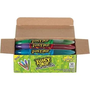 Juicy Drop Sour Gel Pen Candy Variety Pack of 12 - Assorted Fruity Flavors Sour Candy - Ideal for Kids Parties, Birthdays & Celebrations - Individually Wrapped, Fun Sour Gel Candy