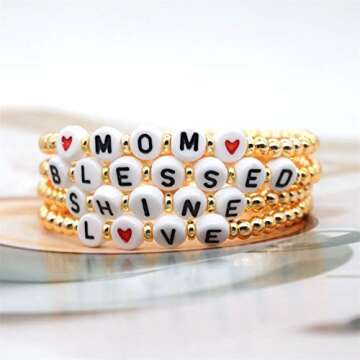 Woo's Gold Color MAMA Beaded Bracelet for Women