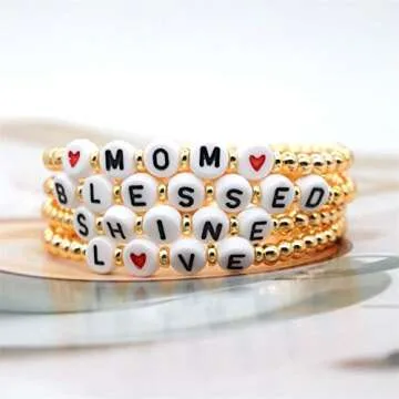 Woo's Gold Color MAMA Beaded Bracelet for Women