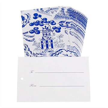 Jolitee Chinoiserie Blue Willow Gift Tags - Elegant Decorative Favor Tags for Weddings, Showers, Holidays - 40pcs, 3"x2"