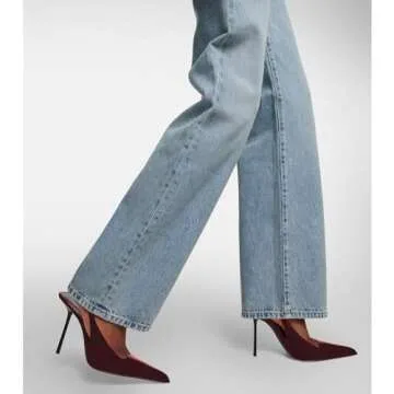 VOLEECE Women's Slingback Stiletto Heels Stretch Strap Slip On Pumps Shoes Pointed Toe Backless Patent Leather Dress High Heels Cherry Red