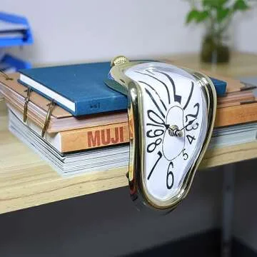 FAREVER Melting Clock, Salvador Dali Watch Melted Clock for Decorative Home Office Shelf Desk Table Funny Creative Gift, Arab Gold