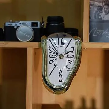 FAREVER Melting Clock, Salvador Dali Watch Melted Clock for Decorative Home Office Shelf Desk Table Funny Creative Gift, Arab Gold
