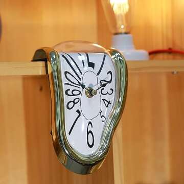 FAREVER Melting Clock, Salvador Dali Watch Melted Clock for Decorative Home Office Shelf Desk Table Funny Creative Gift, Arab Gold
