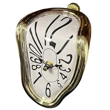 FAREVER Melting Clock, Salvador Dali Watch Melted Clock for Decorative Home Office Shelf Desk Table Funny Creative Gift, Arab Gold
