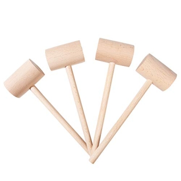 Wooden Crab Lobster Mallets Set - 4 Natural Hardwood Hammers