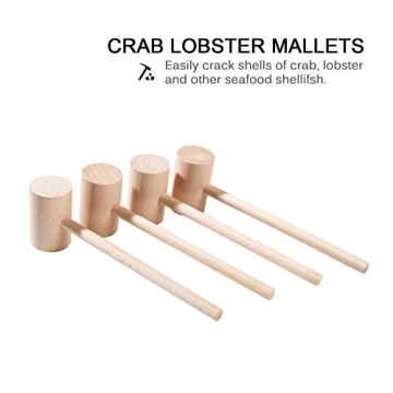 Durable Wooden Crab Lobster Mallets Set - 4 Hammers