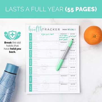 Tiny Expressions - Food and Fitness Journal Notepad with 55 Tear-Off Pages (8.5" x 11") - Health and...