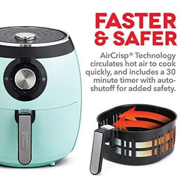 DASH Deluxe Electric Air Fryer with 6 Quart Capacity and Recipes