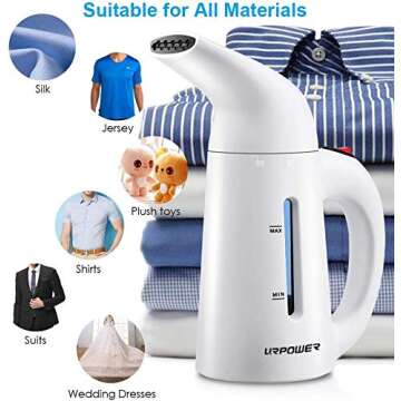 URPOWER Updated 180ml Steamer for Clothes, 7-in-1 Portable Handheld Garment Steamer, Fast Heat-up Cl...