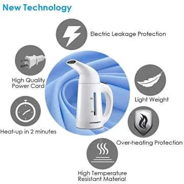 URPOWER Updated 180ml Steamer for Clothes, 7-in-1 Portable Handheld Garment Steamer, Fast Heat-up Clothes Steamer, Travel Steamer, High Capacity Fabric Steamer for Home and Travel
