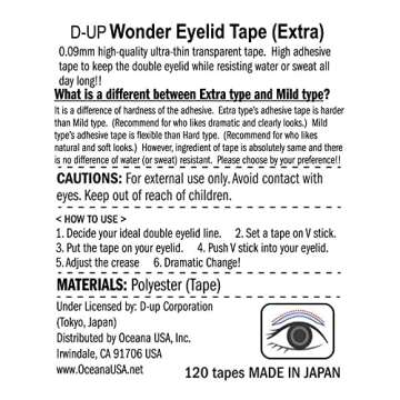 D-UP Wonder Eyelid Tape Waterproof Eyelid Stickers, 120 Pc Double Sided Adhesive, Invisible Blend Double Eyelid Lift Strips for Droopy Eyes, Japanese Instant Natural Eye Lid Eye Makeup
