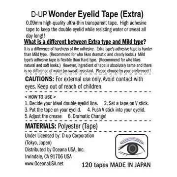D-UP Wonder Eyelid Tape Waterproof Eyelid Stickers, 120 Pc Double Sided Adhesive, Invisible Blend Double Eyelid Lift Strips for Droopy Eyes, Japanese Instant Natural Eye Lid Eye Makeup