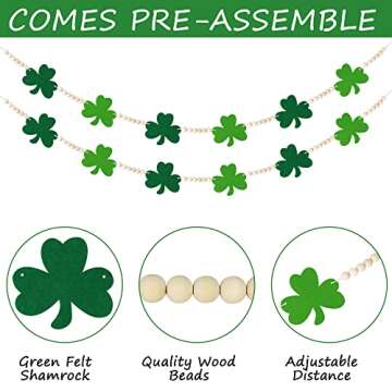 St. Patrick's Felt Shamrock Garland with Wood Beads - No DIY