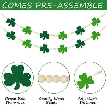 St. Patrick's Felt Shamrock Garland with Wood Beads - No DIY