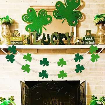 St. Patrick's Felt Shamrock Garland with Wood Beads - No DIY