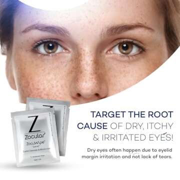 Zocuwipe Eyelid Wipes with Natural Okra Complex - Eyelid Cleanser and Moisturizer Pads for Irritated, Red Eyes from Dry Eye, Blepharitis 40ct