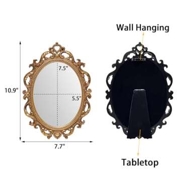 JANDERART Gold Vintage Oval Mirror 11 x 7.7 Inch, Antique Ornate Decorative Mirror for Desk & Wall, ...