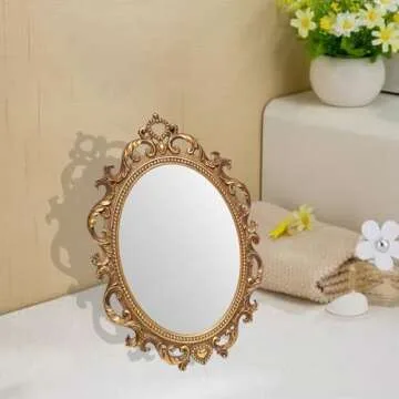 JANDERART Gold Vintage Oval Mirror 11 x 7.7 Inch, Antique Ornate Decorative Mirror for Desk & Wall, Small Vintage Mirror for Makeup Wall Decor
