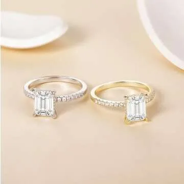 TIGRADE 3CT Elegant Women Engagement Ring Emerald Cut