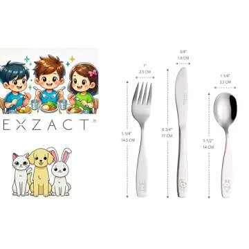 Exzact Children's Flatware Kids Silverware 9pcs/Toddler Utensils 3 x Forks, 3 x Safe Dinnerknives, 3...