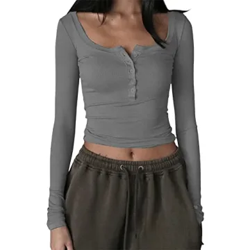 Stylish Y2K Long Sleeve Ribbed Crop Top for Women