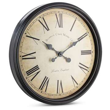 Bernhard Products Large Decorative Wall Clock 20 Inch Silent Non Ticking Battery Operated Quartz Vin...