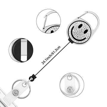 Elegant Rhinestone Retractable Badge Holder with Clip and Lanyard