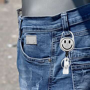 Stylish Rhinestone Retractable Badge Holder for Professionals