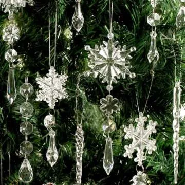 20pcs Christmas Ornaments Set for Tree Decorations - Hanging Acrylic Crystal Snowflake Icicle Decora...