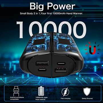 Hand Warmers Rechargeable 2 Pack,10000mAh Split-Magnetic Electric AI Handwarmer Power Bank,3 Levels,...