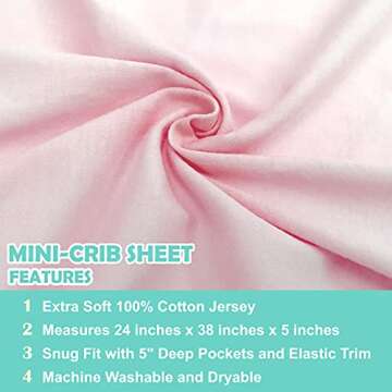American Baby Company 3 Pack Fitted Mini Crib Sheet 24" x 38", Soft Breathable Neutral 100% Cotton Jersey Portable Sheet, Pink, for Boys and Girls, Fits Most Pack N Play Mattresses