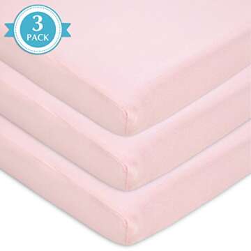 American Baby Company 3 Pack Fitted Mini Crib Sheet 24" x 38", Soft Breathable Neutral 100% Cotton Jersey Portable Sheet, Pink, for Boys and Girls, Fits Most Pack N Play Mattresses