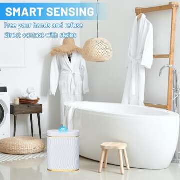 Bathroom Small Trash Can with Automatic Touchless Lid, 2.6 Gallon Smart Garbage Can Narrow Waterproof Trash Bin for Bedroom, Office, Living Room