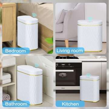 Bathroom Small Trash Can with Automatic Touchless Lid, 2.6 Gallon Smart Garbage Can Narrow Waterproof Trash Bin for Bedroom, Office, Living Room