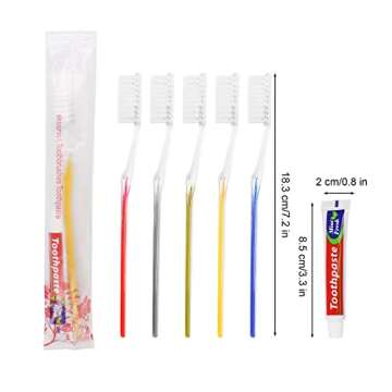skourvut Disposable Toothbrushes with Toothpaste Individually Wrapped 5 Colors Bulk Toothbrush and T...
