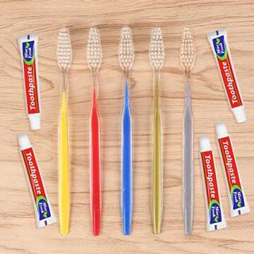 skourvut Disposable Toothbrushes with Toothpaste Individually Wrapped 5 Colors Bulk Toothbrush and Toothpaste 10g for Homeless,Shelter,Air Bnb/Hotel/Guest Apartment (30)