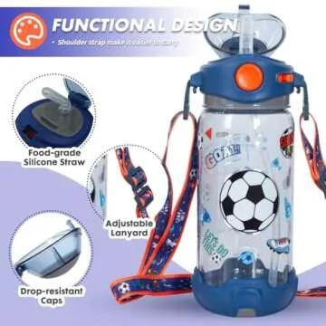 YOYTOO Kids Water Bottle with Straw/Lanyard for School Kids Girls Boys, 22 oz BPA Free Child Drinkin...