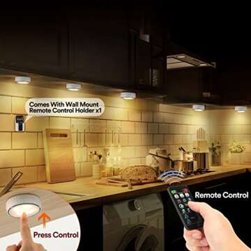 TECOMLIGHT Puck Lights with Remote Control, Battery Operated Wireless Under Cabinet Lighting, Stick ...