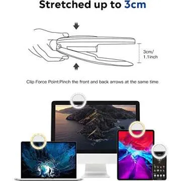 Selfie Ring Light,Clip on Phone LED Light,[3+1 Light Modes] Portable 600mAh Battery,Use While Charging, Adjustable Brightness Selfie Circle Light for iPhone for Laptop Photography,Live Camera,Make up